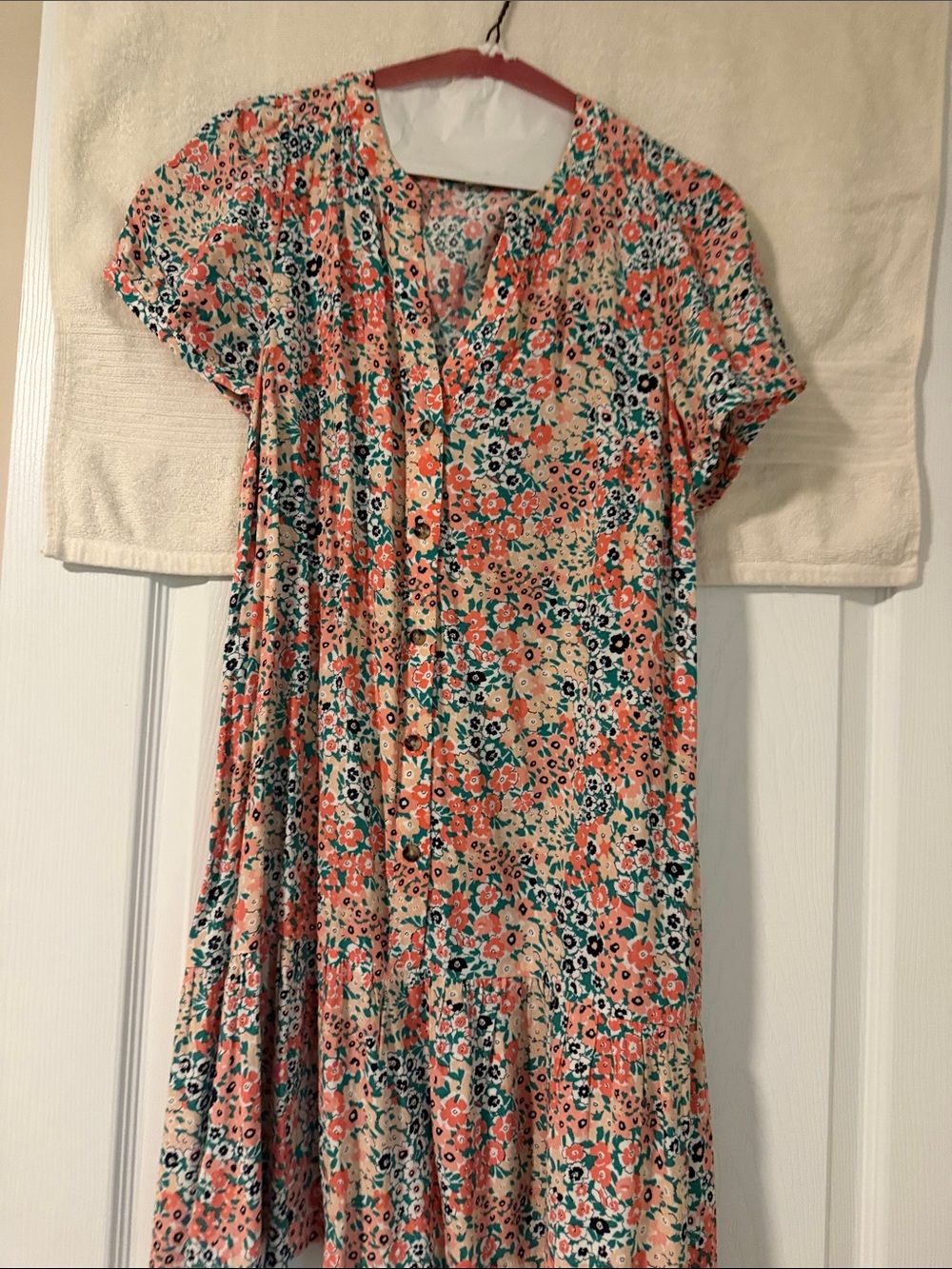 LOFT Peach and Teal Floral CasualDress